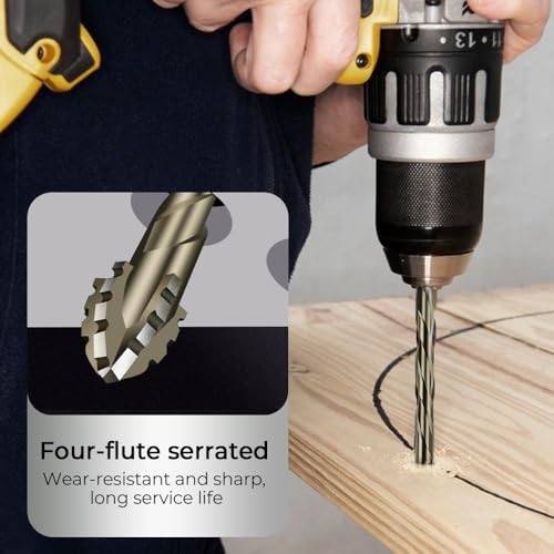6 Pcs Four-Flute Sawtooth Eccentric Twist Drill Bit, Concrete and Masonry Drill Bit Set, Set for Concrete/Glass/Tile/Wood/Metal, Hexagonal Shank Drills, Short bits, (4/5/6/8/10/12mm)