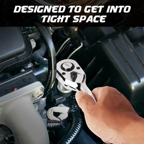 DISEN 3-Piece Stubby Ratchet Set – 1/4", 3/8", 1/2" Drive | 100-Tooth Ratchet with EVA Storage Tray | Quick Release Button | Non-Slip Grip | Reversible 3.6° Design for Tight Spaces, Chrome Finish - size: 1/4''+3/8''+1/2'' Set, style: 100T Stubby Ratchet S