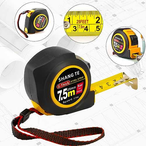 2 Packs Tape Measure 25 ft, Steel Measuring Tape Retractable, 25-Foot Basics Self-Locking Measurement Auto Lock Tape Rule Imperial/Metric Tape Measure for Body Measurements Handicraftsman - color: 2 Pack, size: 25 ft