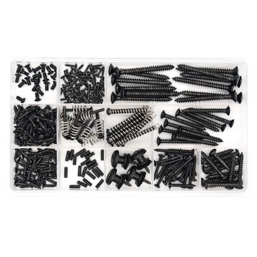 Guitar Screws Kit 304 Stainless Steel Luthier Parts-kit for Tele/Strat/SQ,Switch,Tuner,Machine Head, Neck Plate,Pickguard,Guitar Strap End Pins,Pickup,Bridge,Guitar DIY Kit(Metric, Black) - color: Black