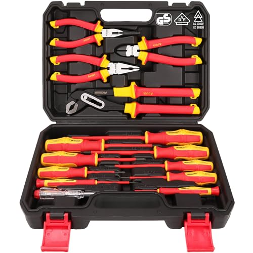 Insulated Screwdriver & Pliers Set: 14-Piece VDE Insulated Set 1000V Insulated Electrician Tool Set with Magnetic Phillips, Slotted Screwdrivers and Insulated Pliers - color: 14 Pcs Vde All-in-one + Pliers