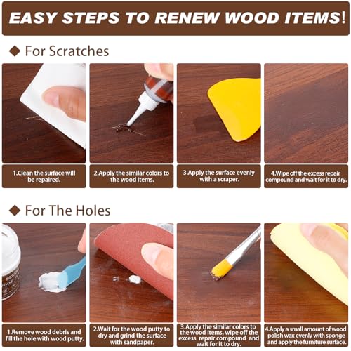 Wood Furniture Repair Kit, 6 Colors Wood Filler Hardwood Laminate Vinyl Floor Repair Kit, with Wood Putty, Wood Polish Wax for Hole, Scratch, Crack, Stain (Walnut Wood 15Pcs) - color: Walnut Wood 15 Pcs