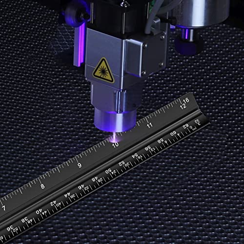 Architectural Scale Ruler Set, 2 Pack 12 Inch Aluminum Architect Ruler with Standard Metal Ruler, Imperial Architect Triangular Ruler with Etching for Architects, Engineers, Students and Draftsman - color: Black Silver