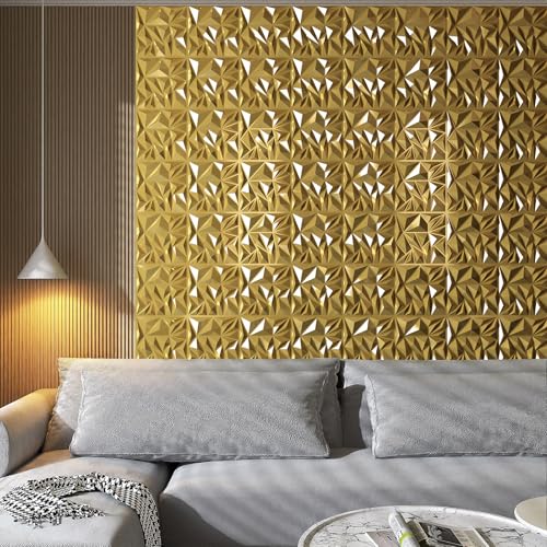 Art3d 33-Pack Modern Diamond Textured 3D Wall Panels, 12 x 12 in, Gold - color: Gold, size: 12x12 Inch 33 pcs