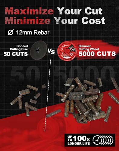 EZARC Diamond Cutting Wheel 5'' x 7/8 Inch for Metal, Cut Off Wheel with 5000+ Cuts on Rebar, Steel, Iron and INOX - style: 5 x 7/8 Inch