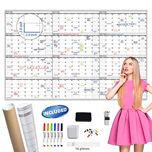 Large Dry Erase Wall Calendar - 60“ x 38" Undated Blank Yearly Planner - Giant Whiteboard 12 Month Poster - Premium Laminated Calendar for Classroom, Office, Project & Family Schedule - size: 60"x38"Yearly