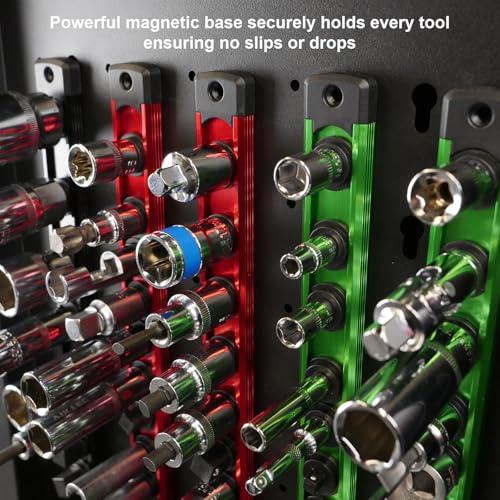 Magnetic Socket Holder Organizer Set - color: Green, size: 3/8