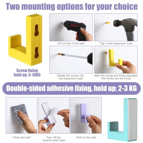 Teenyyou 6 Pcs Cute Kids Wall Hooks Adhesive for Backpack Pastel - color: Pastel