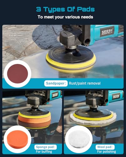 SEESII Car Buffer Polisher 1600W 7 Inch/6 Inch Rotary Buffer Polisher Waxer | 7 Variable Speed 1000-3600 RPM Dual Action Polisher with Detachable Handles for DIY Detailers, Auto Detailing Hobbyists