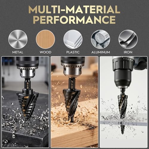 5PCS Titanium Step Drill Bit - Four Spiral Flute HSS Step Bit for Metal - color: 5PCS Four Spiral