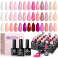 Beetles Pink Gel Polish Set, 20 Colors Dare to Bare Gel Nail Polish | Hot Nude White Glitter Shade,Soak off Uv Led Manicure Kit, with 3Pcs Base&Top Coat for DIY Gift Women - color: Dare to Bare