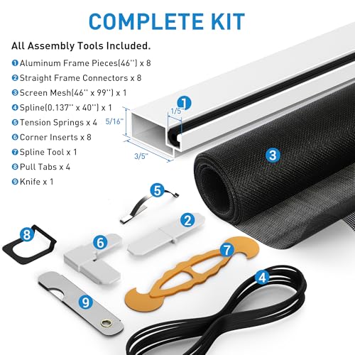 2 Pack White Window Screen Frame Kit with Aluminum Frames Up to 46" X 46" - color: White, size: 46 in X 46 in (2 Pack)