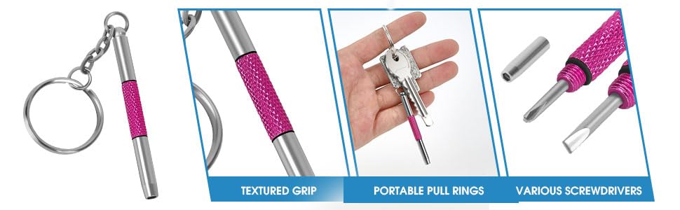 UNEAK - Eyeglass Screwdriver Repair Kit Pink Precision 3 in 1 Mini Screwdrivers Set Keychain Glasses, Sunglasses, Sunglass, Watch, Electronics, Eyeglasses, Flat Head, Phillips, Hex - color: Pink