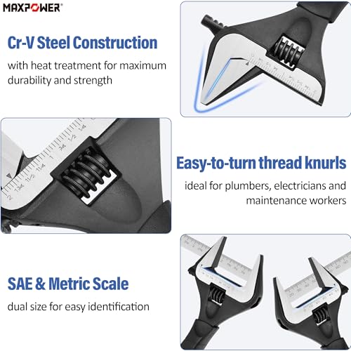 MAXPOWER 10-inch Wide Jaw Adjustable Wrench, 2-inch Jaw Capacity - size: 10-inch