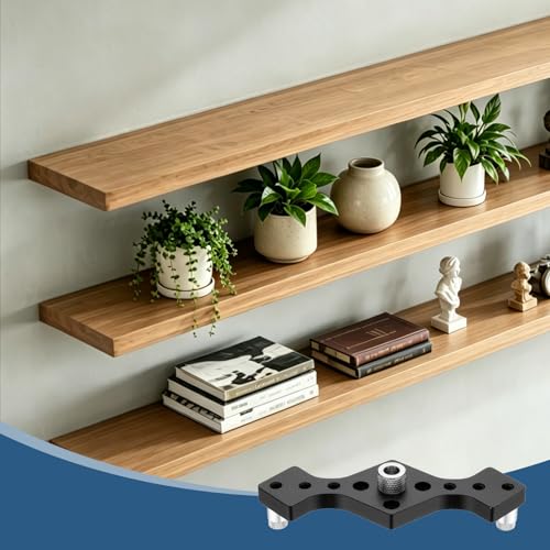 HARFINGTON Floating Shelf Bracket Dowel Jig Kit, Aluminum Alloy Self Centering Straight Punching Hole Drill Guide, DIY Woodworking Tool Doweling Jig for Shelves Cabinet Furniture, Black - color: Black