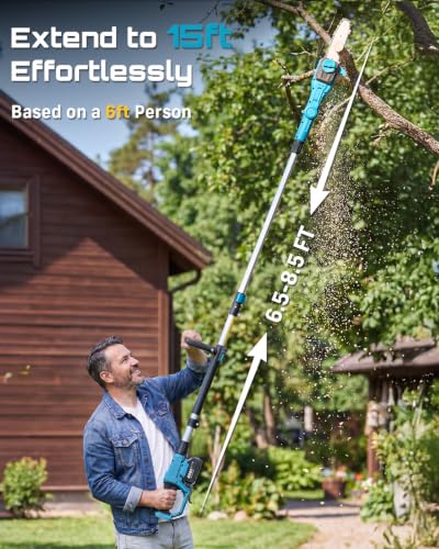 SEESII 2-in-1 Cordless Pole Saw 8-Inch & 16-inch Hedge Trimmer Combo - color: Royal Blue