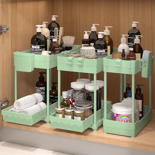 Sevenblue 3-Pack 2-Tier Under Sink Organizers with Sliding Drawers - color: Green, size: 12.8 Inch