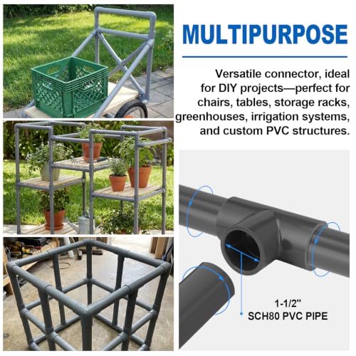 6 Pack Schedule 80 PVC Pipe Fitting Tee 1-1/2" Socket, Compatible with 801 Series Heavy Duty Tee for Industrial Irrigation Plumbing Applications - size: 1-1/2" Socket