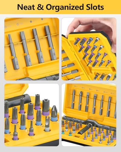 ORIA 42 in 1 Screwdriver Set, Magnetic Screwdriver Set, DIY Repair Tool Kit with Free Assembly T Handle, 40 Precision Bits, Portable Case for Furniture, Bicycle, Computer - color: Yellow