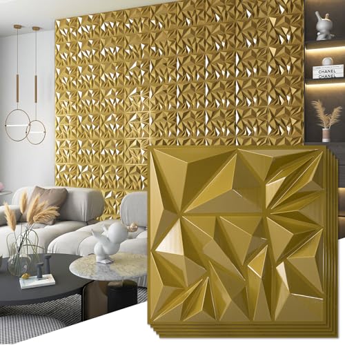Art3d 33-Pack Modern Diamond Textured 3D Wall Panels, 12 x 12 in, Gold - color: Gold, size: 12x12 Inch 33 pcs
