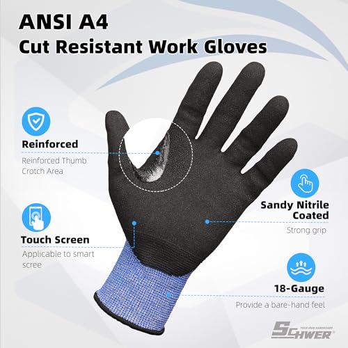 Schwer A4 AIR-SKIN Cut Resistant Work Gloves, Ultra Lightweight, AR3900, XL - color: Blue, size: X-Large