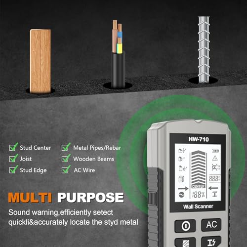 Eujgoov HW-710 Wall Scanner Stud Finder Sensor with LCD Display Metal AC Wire Detector for Wood Studs Copper Pipe Depth Detection Batteries Not Included