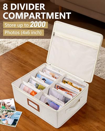 HULISEN Photo Storage Box, Photo Organizer for 2000 4x6 Pictures, Beige - color: Beige
