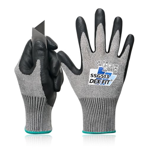 DEX FIT SSG513 Stainless Steel Cut Resistant Gloves, ANSI A5, Durable Non-Slip Nitrile Grip, Touchscreen, Comfort Stretchy Fit, Thin & Breathable, Machine Washable; Gray S (7), 1 Pair - color: A5 Gray Lite, size: Small (1 Pair)