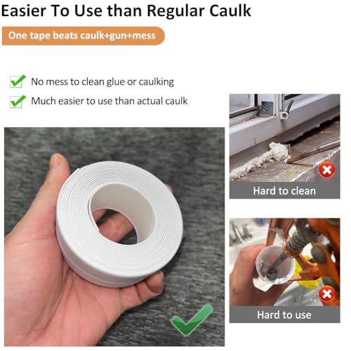 White Caulk Tape Self Adhesive Waterproof, Bathroom Peel & Stick Caulking Strip Floor Tile Wallpaper Toilet Tub Shower Wall Trim, DIY Project Renter Friendly Decor, Quick & Easy to Install in Minutes - style: White-1.5IN-10.5FT