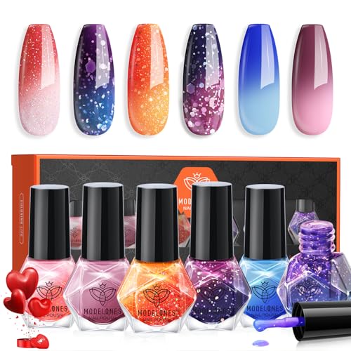 modelones Color Changing Nail Polish Set, 6 Colors Pink Blue Purple Neon - color: A1 Color Changing