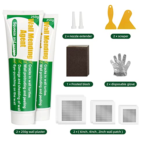 Drywall Repair Kit, 500g Wall Mending Agent with 6Pcs Wall Patches - size: 15Pcs_500g