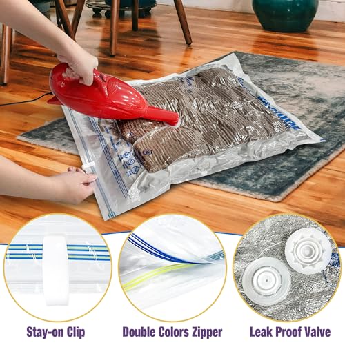 HIBAG Vacuum Storage Bags, 10-Pack Vacuum Seal Bags for Clothing Clothes, Space Saver Bags (2 Jumbo, 2 Large, 2 Medium, 2 Small, 2 Roll-up) with Pump (10-Combo) - size: 10-COMBO