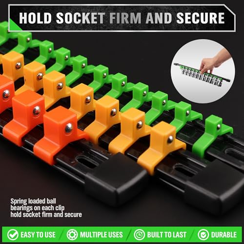 SWANLAKE 36-Piece Socket Organizer, 1/4-Inch x 192 Clips, 3/8-Inch x 180 Clips, 1/2-Inch x 144 Clip, Socket Holder Clip Rail, Drive Sockets Trays for Tool Box Drawer - style: 36 PCS