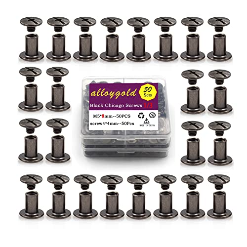 50 Sets M5*8 Gun Black Chicago Screw Kit Leather Rivets Screw Rivets Chicago Screw Buttons DIY Leather Trim - color: black, size: M5*8mm