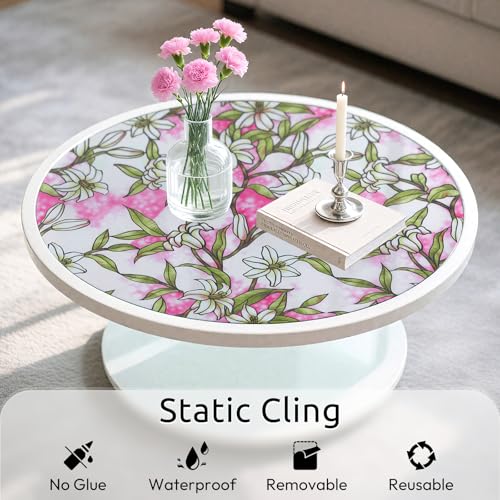 rabbitgoo Stained Glass Window Privacy Film, Pink Lily, 17.5" X 78.7" | Anti UV Heat Blocking Frosted Glass Static Cling Removable, for Bathroom, Bedroom, Living Room - color: Pink Lily, size: 17.5" x 78.7"