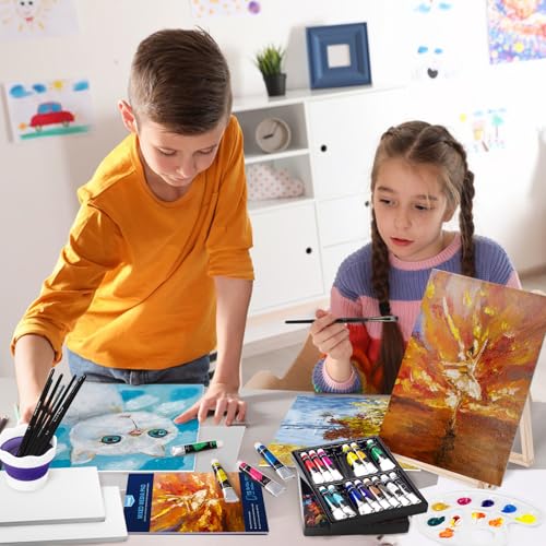 koseibal Kids Acrylic Paint Set with Canvas, Art Supplies Kits for Adults - color: 18x22ml+Easel-S
