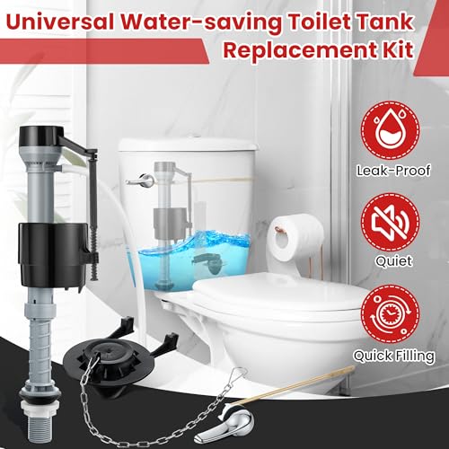 Saillong Universal Toilet Flusher Replacement Kit, Fill Valve, 2-Inch Flapper, Front Mount Handle Lever, Water-Saving, Adjustable Toilet Repair Kit Inside Tank, Easy to Install(Black) - color: Black