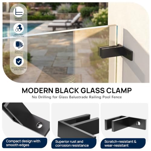 12Pack Black Railing Wall to Glass Clamp, F-Shape Glass Railing Clip - size: 12 Pack, style: F Shape