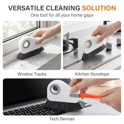 2 PCS Window Track Cleaner, 2 in 1 Groove Cleaning Brush with Hidden Scraper, Hard Bristle Crevice Cleaning Tool, Sliding Door Track Cleaner for Window Sill, Narrow Gaps, Kitchen, Bathroom