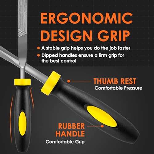 6-Piece Metal Needle File Set - Hardened Alloy Steel | Includes Flat, Warding, Square, Triangular, Round, and Half-Round Files, Ergonomic Handles, For Wood, Metal & Jewelry - color: Black-6pcs