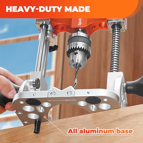 SpeTool Portable Drill Guide with Liner Ball Bearings Guide Poles, Portable Drill Press for Hand Drill Adjustable from 0-60°, 1/2” Chuck Multi Angle Drill Guide for Straight Holes, S04001