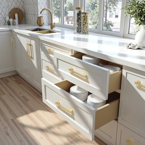 KNOBWELL 6 Pack Brushed Gold Solid Cabinet Pulls 5 Inch(128mm) Hole Center Kitchen Cabinet Handles,Cabinet Hardware for Cupboard Drawer Pulls - color: Brushed Gold, size: Hole Center：5 inch（128mm）