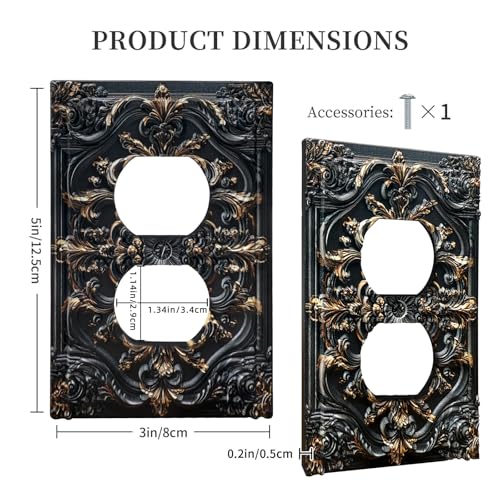 Decorative Outlet Covers Black Gold Flower Elegant 3D Floral Embossed 1 Gang Duplex Light Switch Cover Plate Unique Wall Plate Electrical Switch Plate Covers for Bedroom Home Decor - color: Black Gold 01, size: 1-Gang Duplex Outlet/ 5 x 3 IN