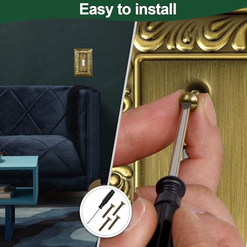 6 Pack Antique Brass Decorative Single Toggle Light Switch Cover Plate - size: 1 Gang Single Toggle