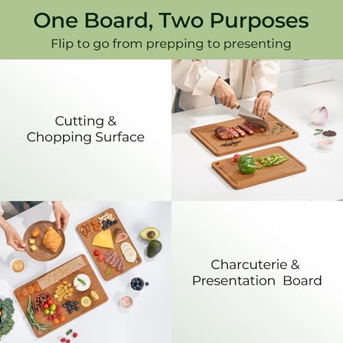 Keechee Butcher Block 2-Pcs Carbonized Bamboo Cutting Board Set With Non-Slip Design For Meal Prep & Cheese Serving(2Pcs) - color: Carbonized Bamboo (Brown), size: 2-Piece