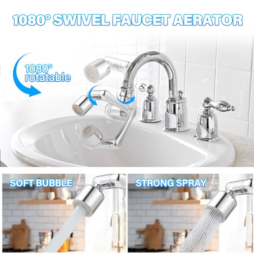 Bathroom Sink Faucet Filter, 1080° Rotating, 99% Chlorine Remover, 3-Pack