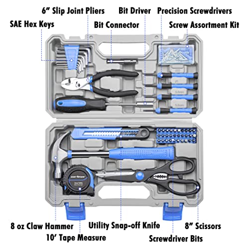 CARTMAN Complete Household Tool Set, Blue Hand Kit With Storage Case - color: Light Blue