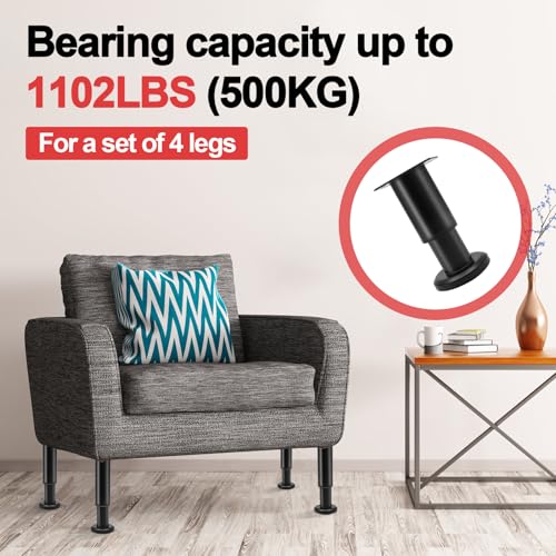Uenhoy Set of 4 Adjustable Furniture Legs 3.15-4.72 Inch Metal, Black - color: Black, size: 3.15 - 4.72 Inch