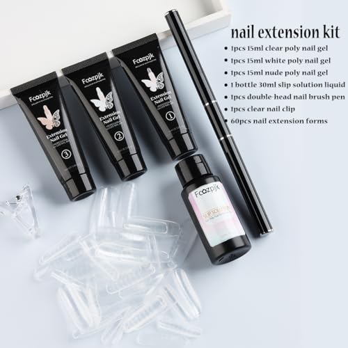 Fcozpjk Poly Extension Gel Nail Kit with Slip Solution Dual Nail Form Brush - color: 3colors-nude