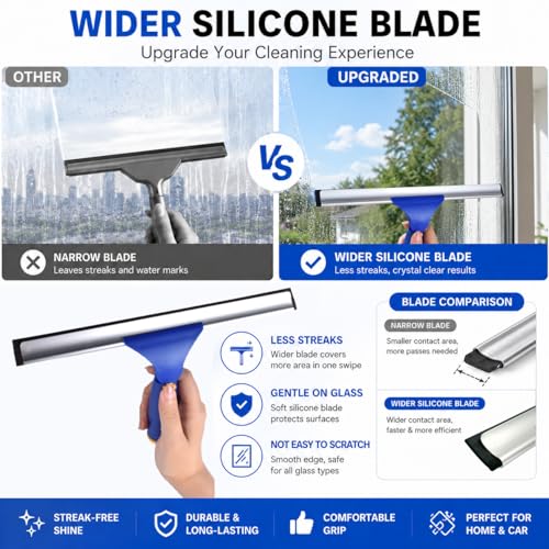 ITTAR Window Squeegee Cleaning Kit with 60" Extension Pole & Rotatable Head - color: Blue&white
